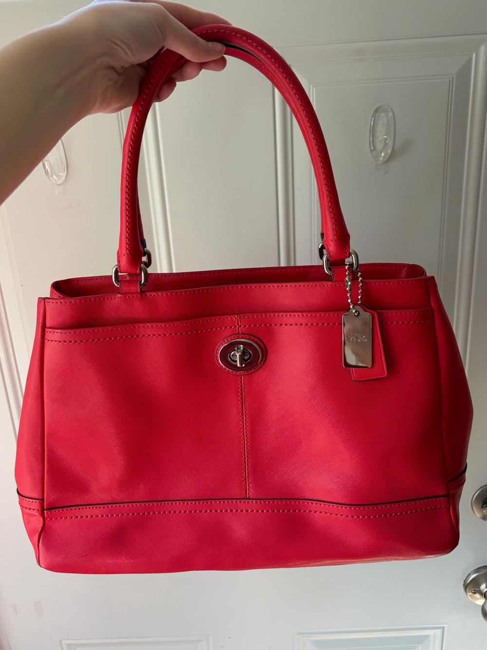 Coach Red Saffiano Leather Taylor Tote 👜